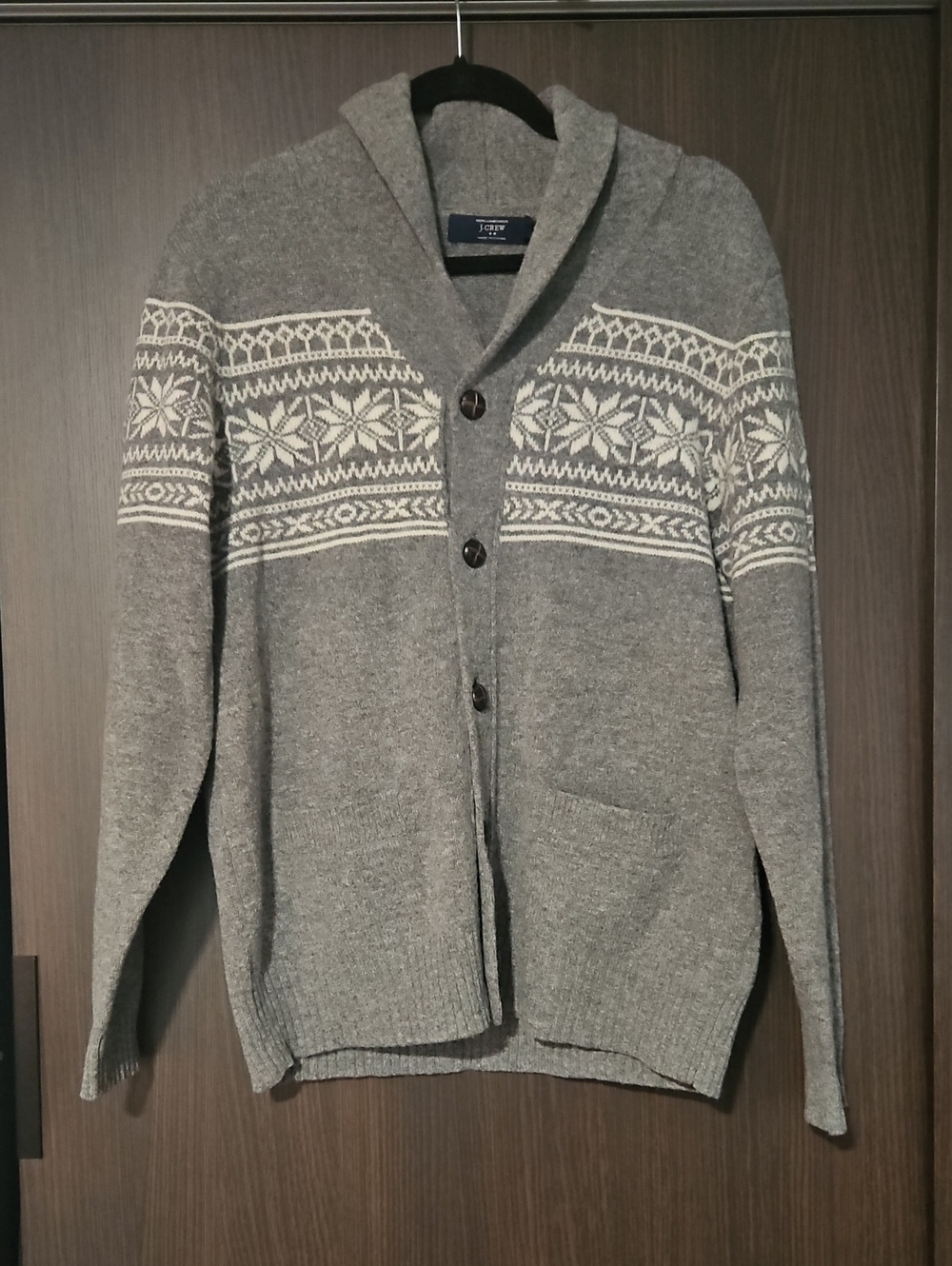 285. J. Crew Gray Shawl-Collar Fair Isle Cardigan